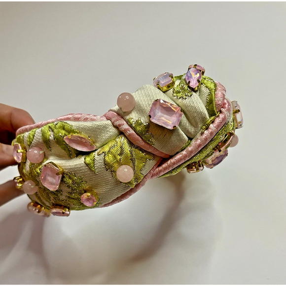 Brianna Cannon Embellished Knotted Headband Chartreuse & Blush Jacquard Size XS main image 5